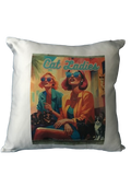 Retro Art Deco Cat Ladies illustration on a white square throw pillow cover  15x15 inches.  Shop now at:  www.andreaandme.com