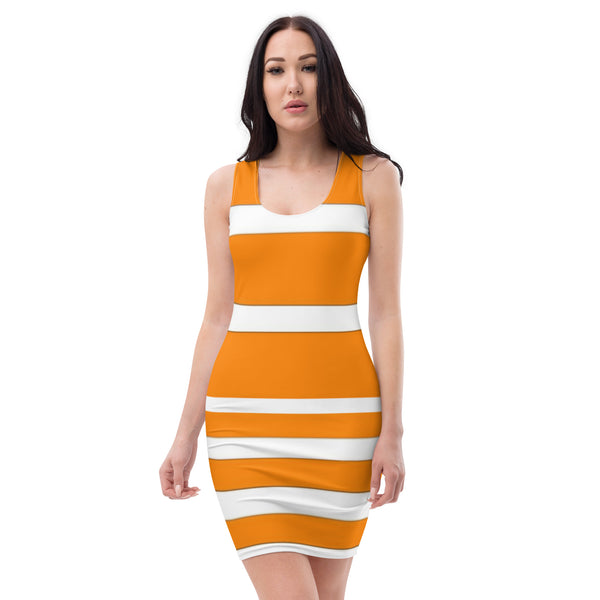 Women's Orange and White Striped Fitted Sleeveless Tank Dress | Andrea and Me and Me Too